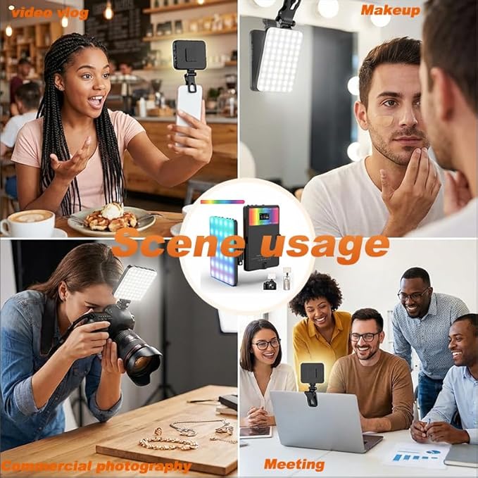 Selfie Light for iPhone-Camera Light for Content Creator-Portable Light-Clip on Light with 3 Mode&10 Brightness Level, Ring Light for Phone TikTok-Makeup-Video Recording-Vlog-Laptop Black