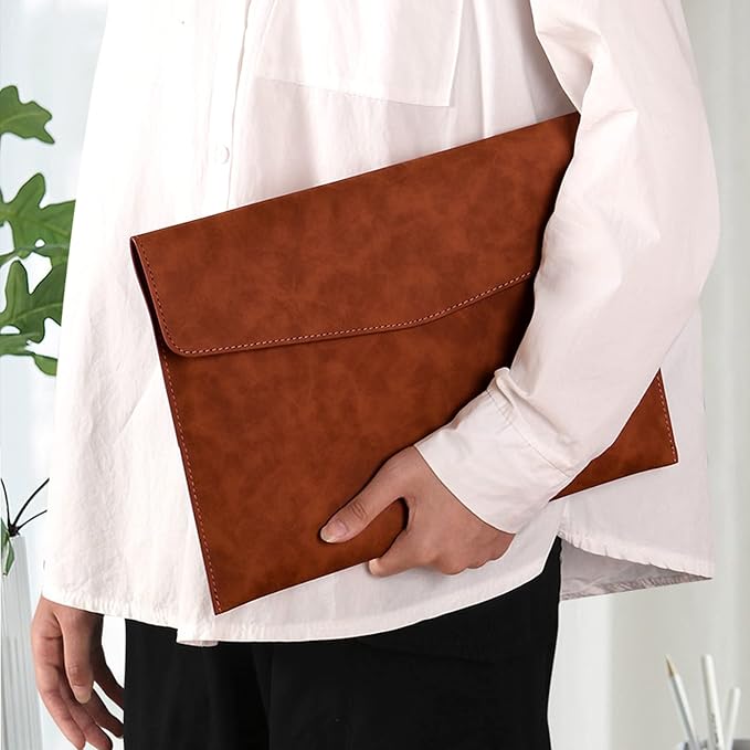 VANRA File Folder Organizer PU Leather File Jackets Document Holder Project Pockets with Magnetic Closure Button and Inner Bag for A4 Letter Size Paper (Brown)