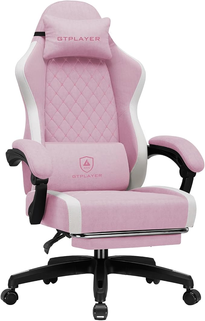 GTPLAYER Big and Tall Gaming Chair 350lbs Heavy Duty Office Chair with Foot Rest, High Back Pocket Spring Ergonomic Computer Chair for Adults, Wide Comfy Seated Cushion with Linkage Armrests, Pink