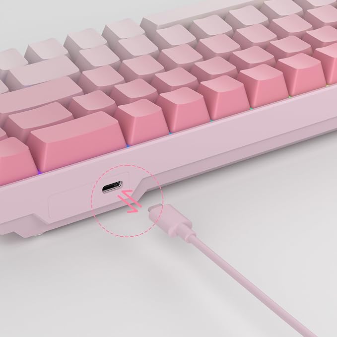 MageGee Portable 60% Mechanical Gaming Keyboard, RGB Backlit Compact 68 Keys Mini Wired Office Keyboard with Red Switches for Laptop PC Mac, Side Printed Keycap - Pink