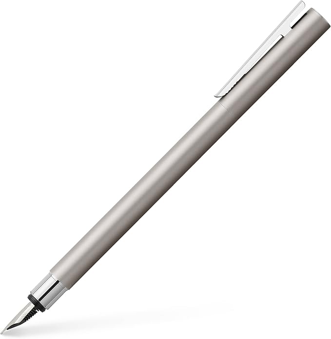 Faber-Castell NEO Slim Fountain Pen, Matte Stainless Steel - Broad