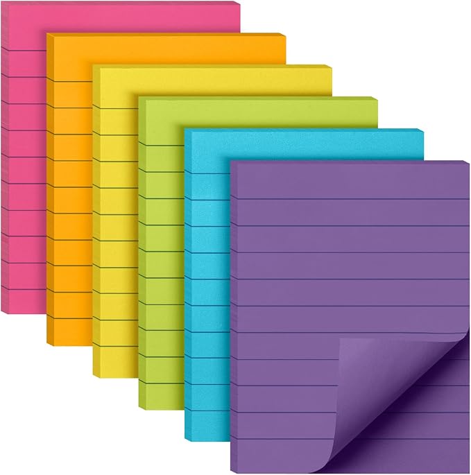 Mr. Pen- Lined Sticky Notes, 3" x 4", 6 Pads, 60 Sheets/Pad, Vibrant Color | Sticky Notes with Lines, Ruled Post Stickies, Memo Pads, Self-Stick Note Pad for Office, School, Home, Study