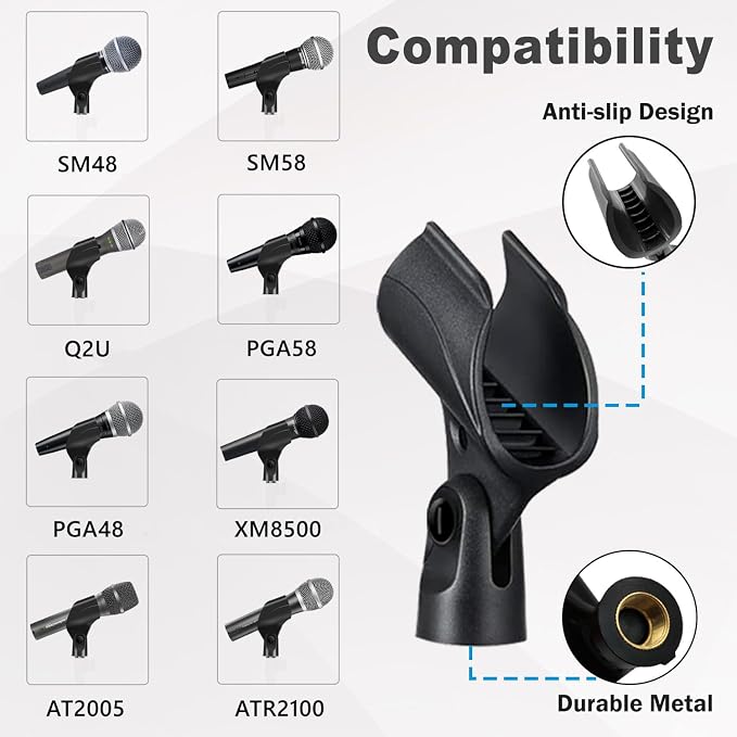 Universal Microphone Clip Holder, Comes with 5/8" Male to 3/8" Female Screw Adapter Suitable for Handheld Microphones, 2-Pack