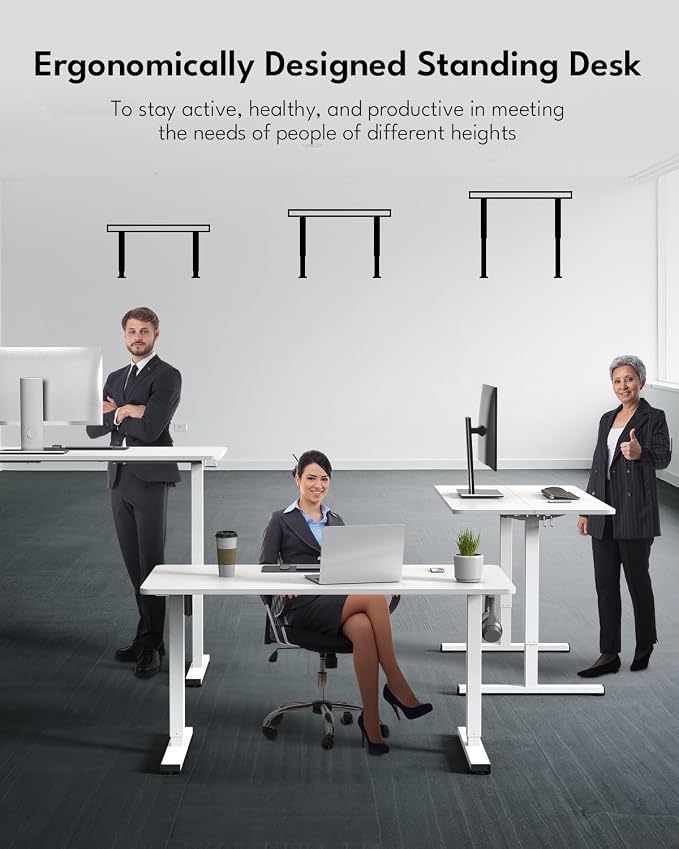 Electric Standing Desk, Gaming Desk, 48 x 24 Inch, White | Height Adjustable Computer Desk with Smart Controller, Sit and Stand Up Table for Home, Office, Work, Study, Writing