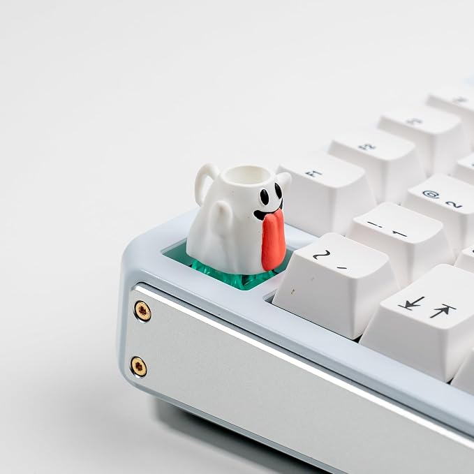 Ghost Artisan Keycap, White with Red Accent, Resin Material, 1U Size, MX Switch Compatible, Novelty Design for Mechanical Gaming Keyboards