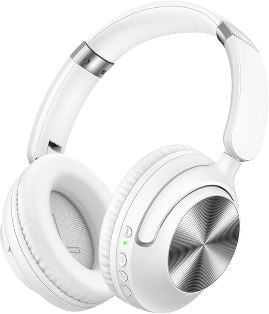TAGRY Hybrid Active Noise Cancelling Headphones 100H Playtime Wireless Over Ear Bluetooth Headphone with Fast Charging Hi-Res Audio Comfort Earcups Headsets for Travel Home Office Phone PC White