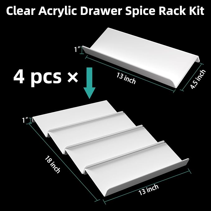 MIUKAA White Acrylic Spice Drawer Organizer, 4 Tier Seasoning Jars Drawers Insert, Kitchen Spice Rack Tray for Drawer/Countertop (Jars not included)