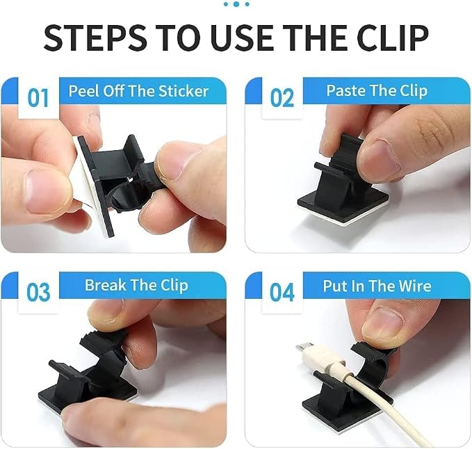 Viaky 30 Pcs Black Clips Self Adhesive Backed Nylon Wire Adjustable Cable Clips Adhesive Cable Management Drop Wire Holder | Nylon Self Adhesive Cable Clips Cord Organizer for Desk,Wall,Heavy Duty Sticky Wire Holder Clips for Cable Width 0.4''(10mm)
