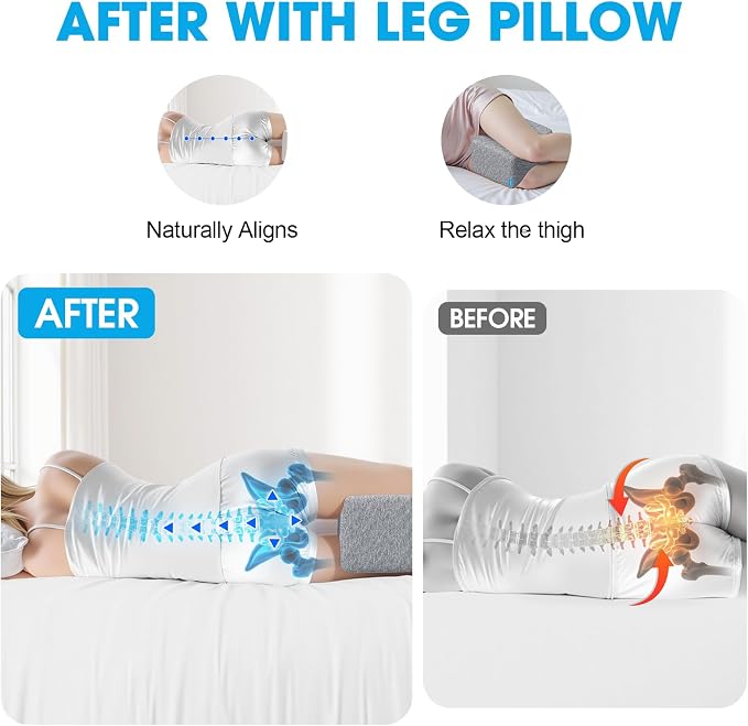 Knee Pillow for Side Sleepers with Cooling Gel, Memory Foam Elevation Pillow for Spine Aligning, Sciatica, Back, Hip, Knee, Ankle Pain, Grey/X-Large