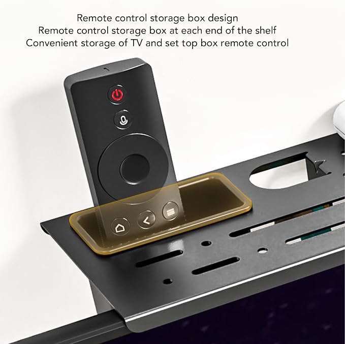 TV Top Shelf Adjustable Monitor Floating Shelf with 2 Storage Boxes Computer Monitor Shelf Hollow Design for Space Saving