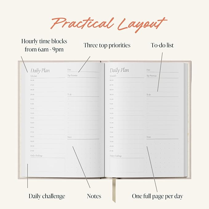 Yop & Tom Undated Daily Planner - Productivity Planner - Weekly and Daily Organizer with Time Slots - Purple & Orange