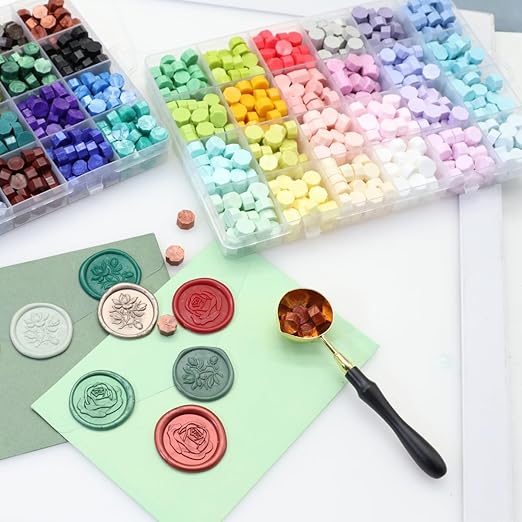 1250 Pcs Assorted Color Sealing Wax Beads Bulk - 48 Colors Wax Seal Pellets Kit for Stamp Seals, Wedding Invitations, Envelope Sealing, DIY Crafts - Multicolor Pellets for Gift Ideas (B, 49)