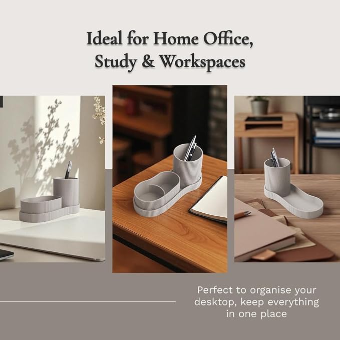 Eco-Friendly Minimalist Organizer for Desk & Home – Customizable Storage for Office Supplies, Stationery, and Accessories – Space-Saving Desktop Organization Solution (Warm Gray)