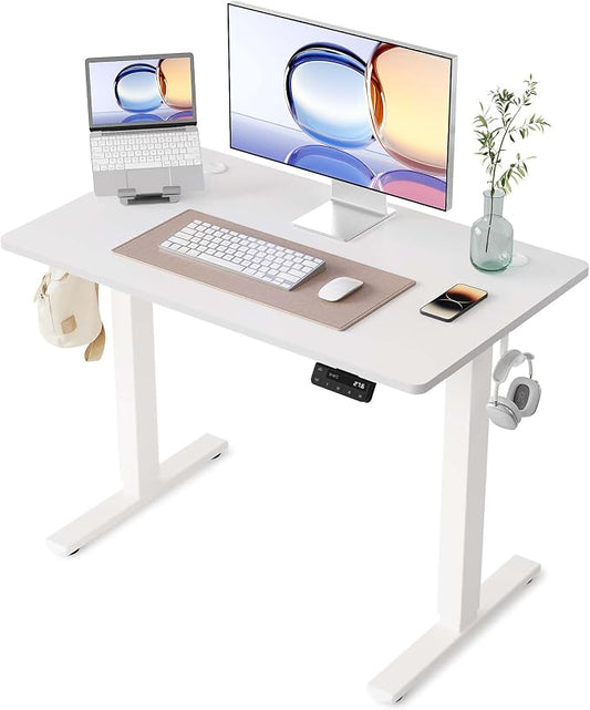 YIHAYO Electric Standing Desk, 40 x 24 Inches Stand Up Desk with Splice Board, Adjustable Height Desk, Computer Desk for Home Office, White Frame/White Top