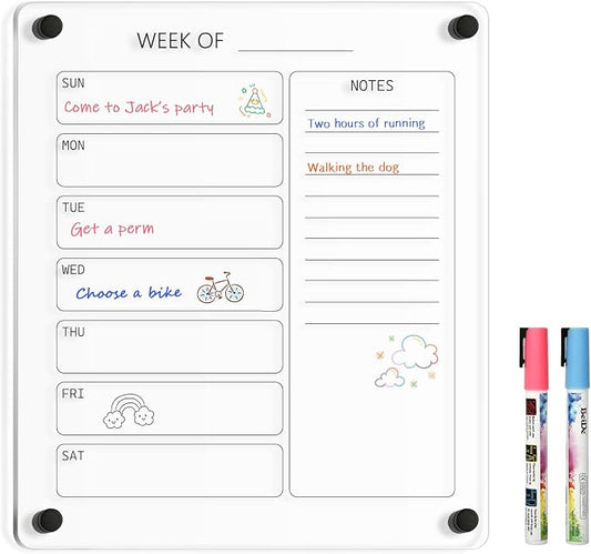 Small Acrylic Calendar for Wall, 12" X 14" (Black) | Acrylic Wall Calendar, Clear Wet & Dry Erase Board Hanging Frameless Weekly Planner for Office, Home or School, 2 Markers