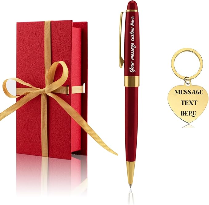 Yastar Personalized Ballpoint Pen with a Custom Keychain - Luxury Writing Pen with 2Black Ink Refills Engraved with Your Message Name on the Pens Gift Set for Man/Women/Writers/Collection/Journalist