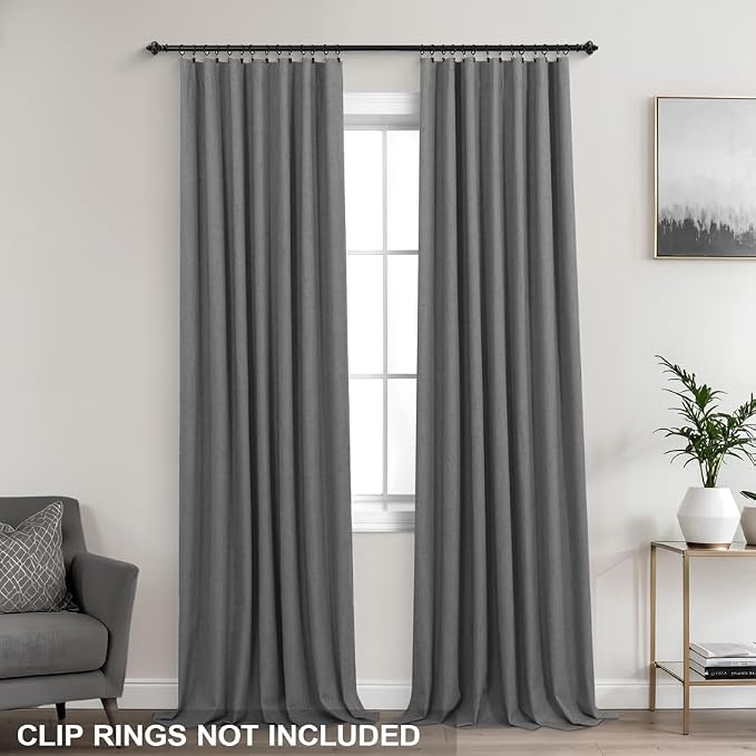 KOUFALL 132 Inch Linen Blackout Curtains, 11FT High Ceiling Extra Long Rod Pocket Back Tab Drapes for Living Room Bedroom, 2 Panels Set, 11 FT Length 52'' W x 132'' L Inches, Grey