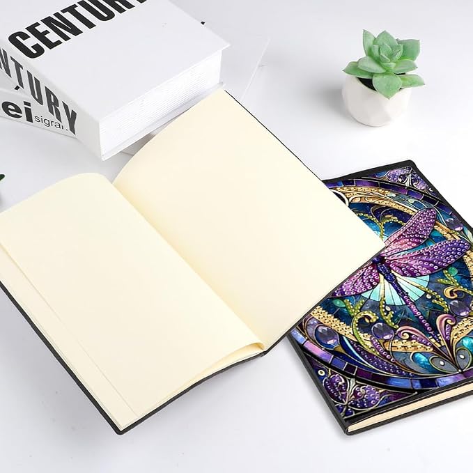 FRANDEK Pearl Painting Notebook Kit, Purple Dragonfly A5 DIY Journal with 50 Blank Pages, Diamond Gem Art Cover with Waterproof Canvas, Beginner Craft Set with Full Tools for Adults