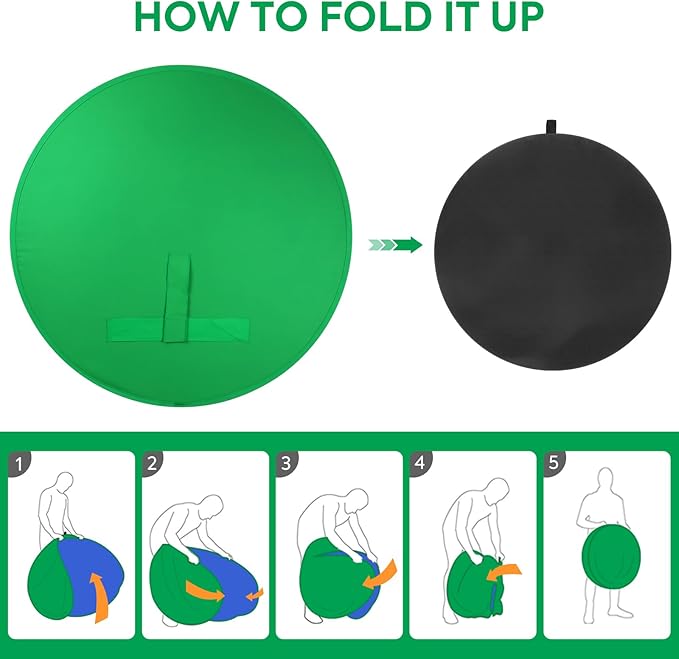 Green Screen Chair,Heorryn 59in Portable Green Blue Screen Backdrop Kit with Double Sided Pop Up Greenscreen Background for Chroma Key Photo/Video, Streaming, Conferencing and Product Photography