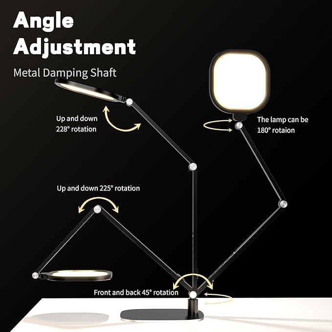 LitONES LED Desk Lamp for Home Office, Professional Eye-Caring Diffused Desk Light, 3 Color 10 Brightness Computer Light, Dimmable Office Lamp with Memory & Timer Func, Metal Swing Arm Table Lamp