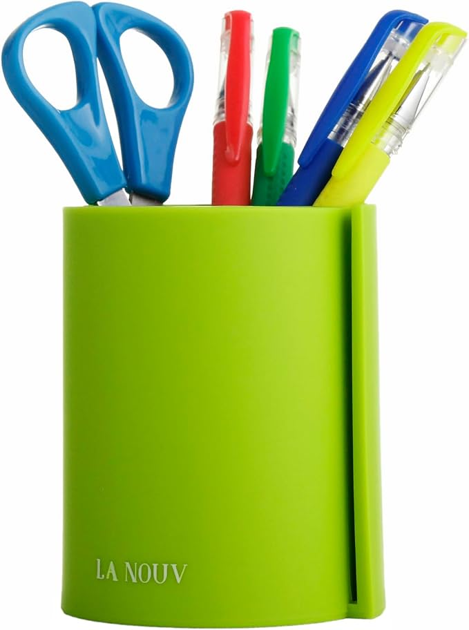 Pen Holder for Desk, Lime Green, 4x3 Inch | Modern Makeup Brush Holder, Desk Decor, Home Office Essentials, For Men & Women, Multiple Colors Available