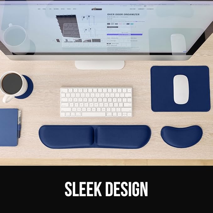 GORILLA GRIP Silky Memory Foam Keyboard Wrist Rest and Mouse Pad for Computer, Ergonomic Typing Support, Desk Office Supplies Gaming Accessories, Hand & Arm Mousepad Cushions and Coaster Set Navy Blue