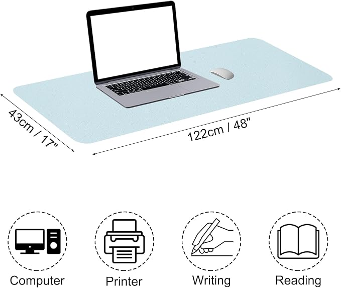 PATIKIL Desk Mat, 48"x17" Non-Slip Waterproof PU Leather Pad for Office & Home Use, Dual Sided, Light Blue