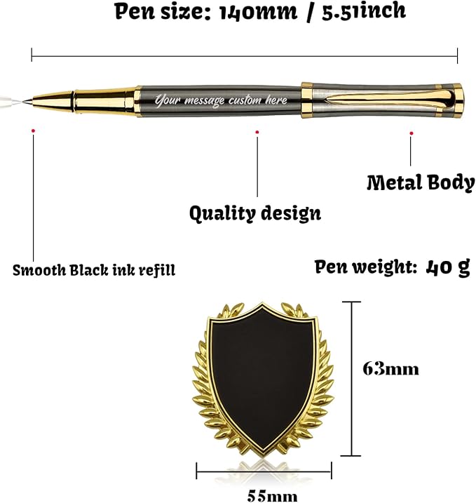 Yastar Customized Gift Pen with a Custom badge Luxury Rollerball Pen with Pen Box 2 extra Black Refills - Custom with Names Message on the Pens -Gift Pen Set for Family Colleague Elder Friends