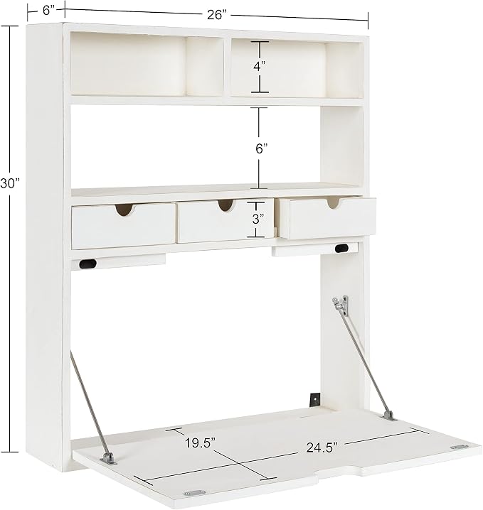 Kate and Laurel Georgie Rustic Wood Floating Desk; 26 x 6 x 30; White; Transitional Computer Desk for Home Office with Folding Design