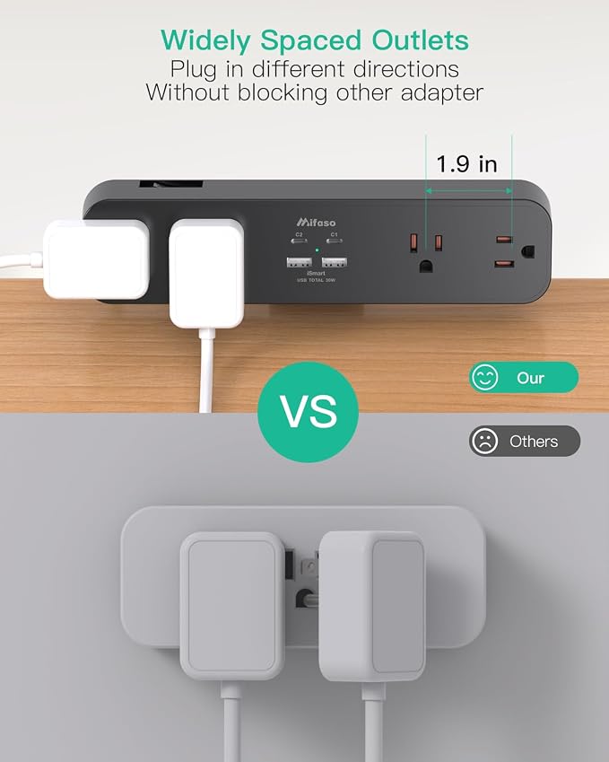 Mifaso PD30W Desk Clamp Power Strip, Surge Protector, Fast Charging Station | 4 Outlets, 4USB (2USBC), Desk Organizer Gaming Accessories Office Essentials, 5FT Cord, Fits 1.96" Tabletop Edge Shelf, Black