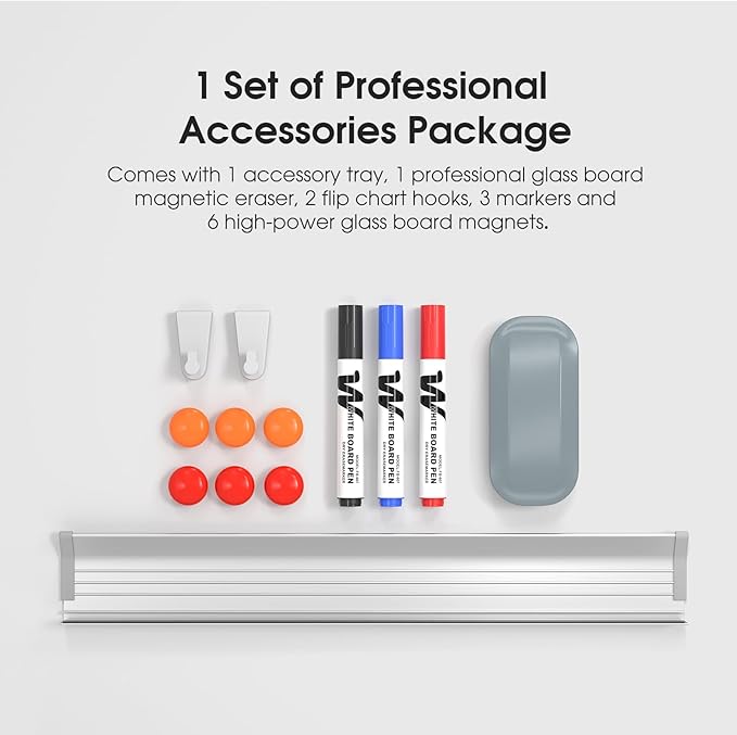 MaxGear Glass Whiteboard Tempered Magnetic Dry Erase Board 48x36 Inch | Magnetic Steel,Frameless Design,Smooth Writing,Ghost Free,Wall Mounted,Accessory Kits,Office Classroom Conference Room Use
