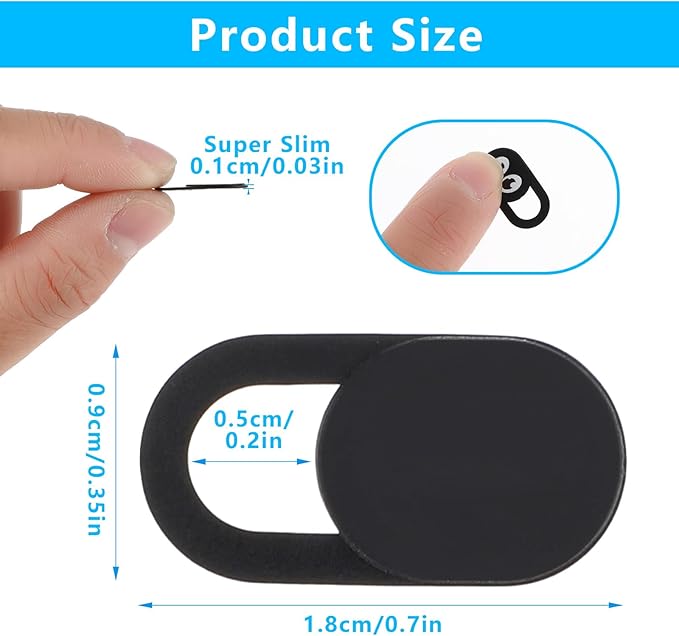 Thin Webcam Cover Slide, 8PCS Phone Camera Cover Laptop Camera Blocker Slider Strong Adhesive Protect Privacy Security Compatible with Tablet Desktop PC Smartphones(Black)