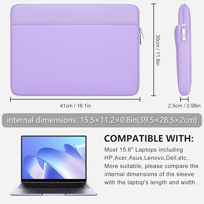 Laptop Sleeve Bag Compatible with 15.6 inches HP Lenovo Asus Acer Notebook Protective Portable Case with Pocket Padded Computer Pouch Cover Shockproof Protective for 15.6” Laptop,Purple