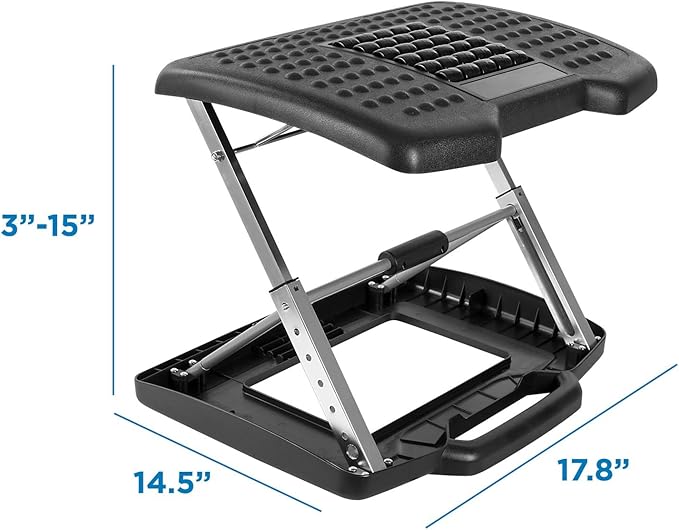 Mount-It! Under Desk Footrest Adjustable Height & Tilt Foot Rest Under Desk (3"–15") with Massage Rollers, Large Non Slip Ergonomic Office Foot Stool for Home Office & Workstation