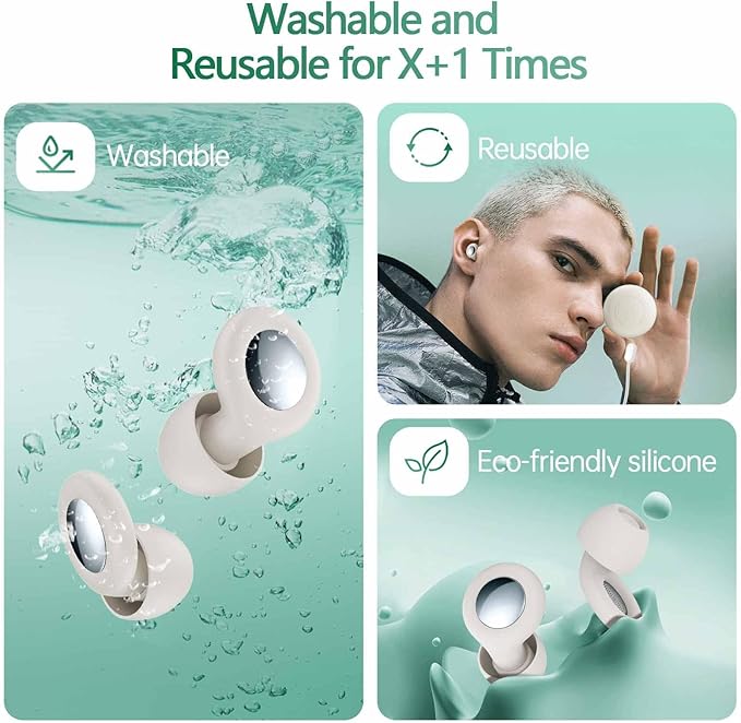 Ear Plugs for Sleeping Noise Cancelling, Hearing Protection Soft and Reusable Silicone Earplugs for Motorcycle, Trip, Swimming, Work, Noise Sensitivity, Study, Snoring 8 Eartips in XS/S/M/L (White)