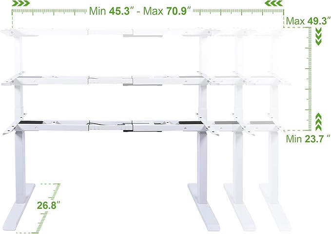 Fromann Dual Motor Standing Desk Frame 3 Tier Legs Sit Stand up Electric Height Adjustable Desk Base for Home and Office (White)