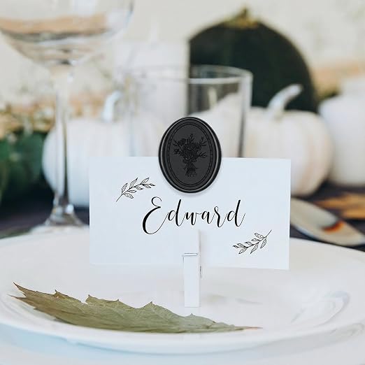 UNIQOOO Wax Seal Stickers - Vintage Photo Frame Floral Bouquet Wedding Invitation Envelope Seal Stickers, 50 Pcs Self-Adhesive Black Stickers, Perfect for Invitation, Christmas, Gift Wrapping, Party