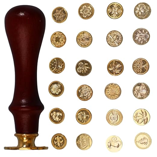 Wax Seal Stamp Kit, 24Pcs Atopbb Wax Stamp Seal,Vintage Classic Sealing WaxStamp Head with Wooden Handle for Party Wedding Invitation Cards Envelopes Gift Wrapping Letter(A, 24)