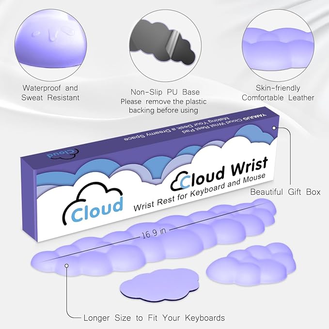 Cloud Wrist Rest Keyboard Palm Rest with Non-Slip Base for Computer Gaming Wrist Rest, YAMJUG Cloud Arm Rest Keyboard Wrist Pad Purple