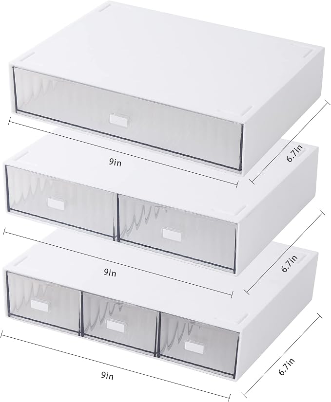 Desk Organizer Stackable Storage with 6 Drawers Stackable Drawers for Desk Storage, Makeup Storage Accessories, Desktop Accessories with Drawers, White
