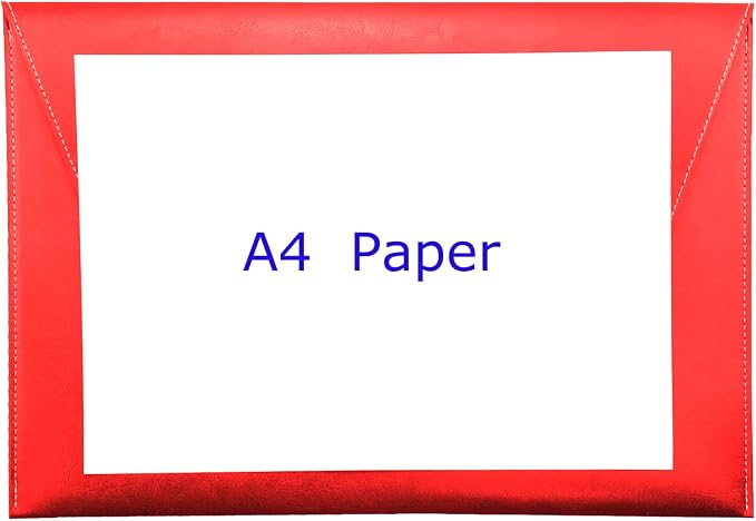 PU Leather A4 File Folder Large Document Holder Waterproof Envelope Folder Case with Handmade Closure (Red)