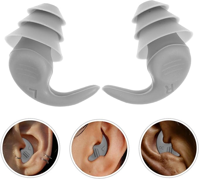 Noise Reduction Silicone Tips with Carrying Case, Reusable for Sleeping, Studying, Concerts, and Travel, Gray Pair (Left + Right)