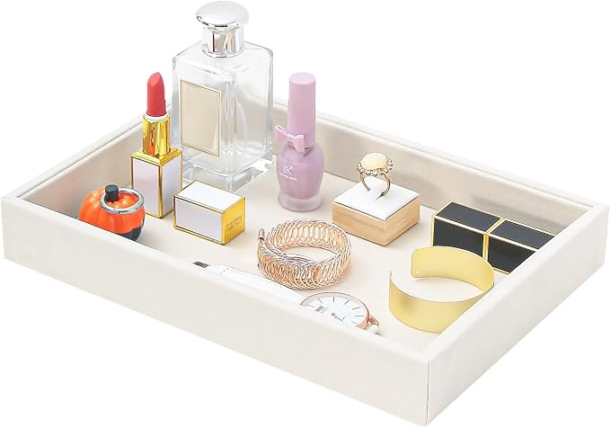 Bedside Organizer Tray, Desktop Storage Tray for Jewelry, Sunglass, Phone, Watch, Perfume,Lipstick, Nightstand Desk-top Catchall Tray, Multi-use Holder Tray for Desk Drawer (Beige 1Grid)