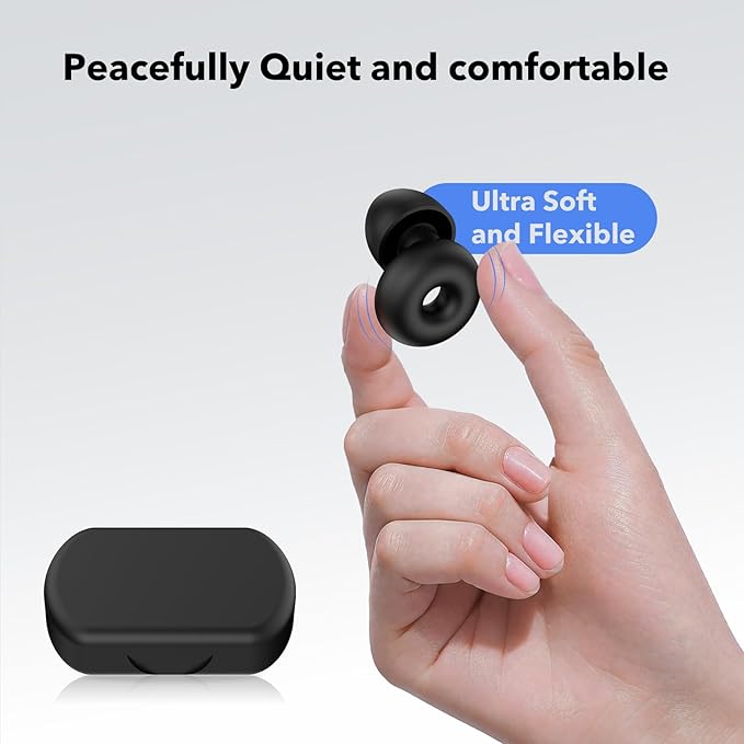 Ear Plugs for Sleeping Noise Cancelling -30dB,Reusable Ear Plugs for Sleeping,Travel,Hearing Protection Concert, 2-Pack Silicon EarPlugs with 8 Pairs EarTips for Noise Reduction (White & Black)