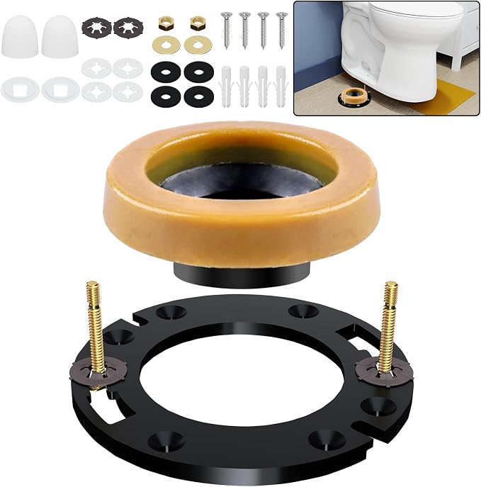 boeemi Toilet Flange Repair Kit with Wax Ring for Toilets Install or Leaking Toilet Wax Ring Replacement Kit Include Mounting Hardware Fits 3-inch or 4-inch Waste Lines