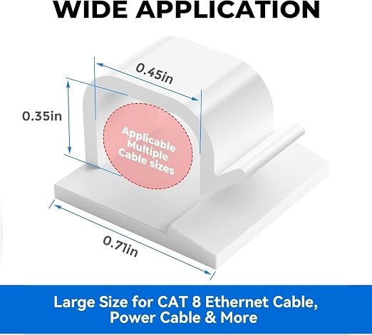 Cable Clips 100pcs with Strong Adhesive Tapes,Wire Holder Organizer Cord Management for Car Office and Home White