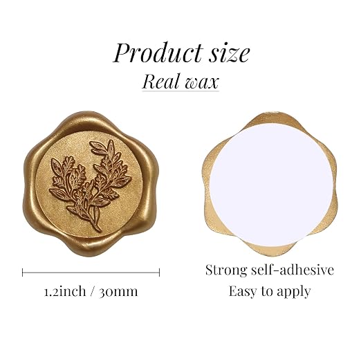UNIQOOO Wax Seal Stickers - Eucalyptus Wedding Invitation Envelope Seal Stickers, 100 Pcs Self- Adhesive Antique Gold Stickers, Perfect for Invitation, Christmas, Gift Wrapping, Party