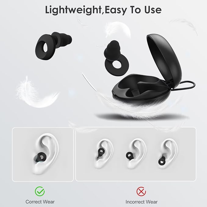 Ear Plugs for Sleeping Noise Reduction, Earplugs for Noise Cancelling with 5 Pair Ear Tips in S/M/L,30-35dB High Fidelity Hearing Protection Ear Plugs for Sleep,Snoring,Focus,Noise Sensitivity