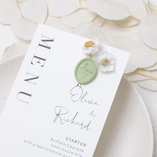 UNIQOOO 3D Floral Wax Seal Stickers - 50 Pcs Elegant Oval Sage Green Self-Adhesive Seals for Wedding Invitations, Envelopes, Gift Wrapping, Christmas Cards & Scrapbooking