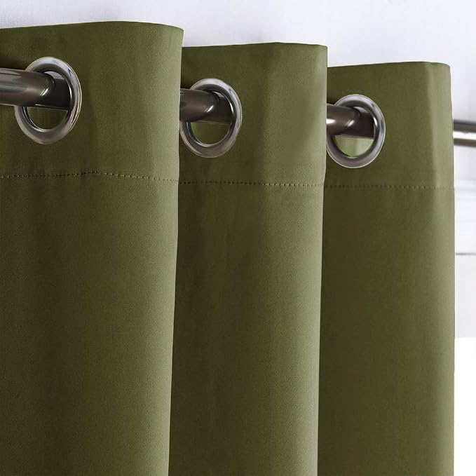 NICETOWN Blackout Room Darkening Window Curtain for Christmas Decoration, Thermal Insulated Solid Grommet Blackout Curtain/Drape for Living Room (Single Panel, 42 by 84 inches, Olive Green)